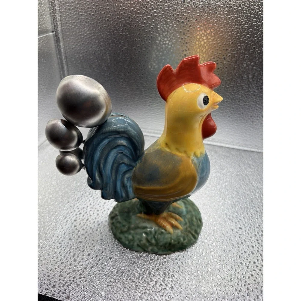 Ceramic Rooster Measuring Spoon Holder Set Farmhouse Kitchen Decor w/ Spoons
